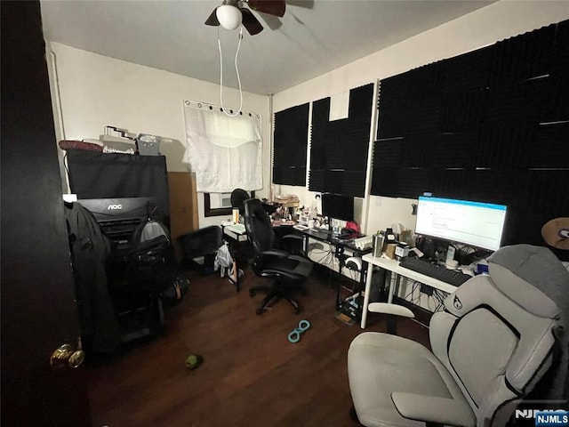 office space with wood-type flooring