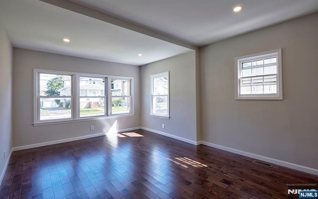 empty room featuring dark hardwood / wood-style flooring and a wealth of natural light