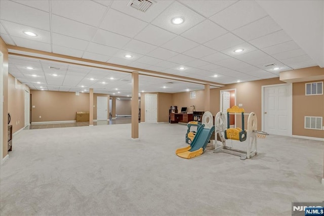 workout room with light carpet