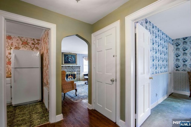 corridor with dark hardwood / wood-style flooring