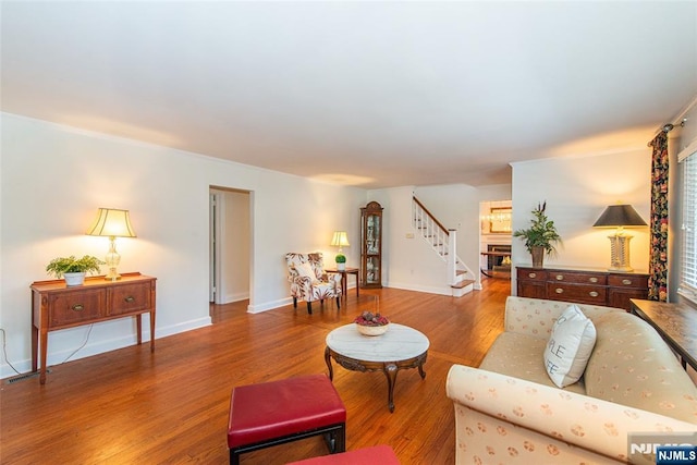 living room with wood-type flooring