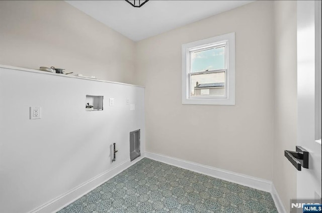 washroom with carpet and washer hookup