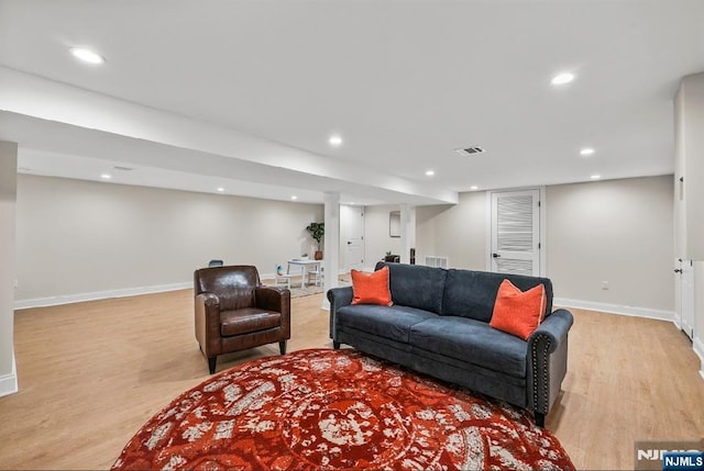 living room featuring light hardwood / wood-style flooring