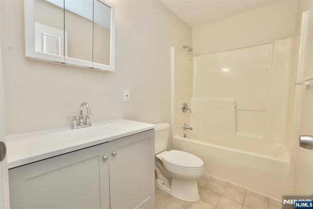 full bathroom with tile patterned flooring, vanity, toilet, and shower / bathing tub combination