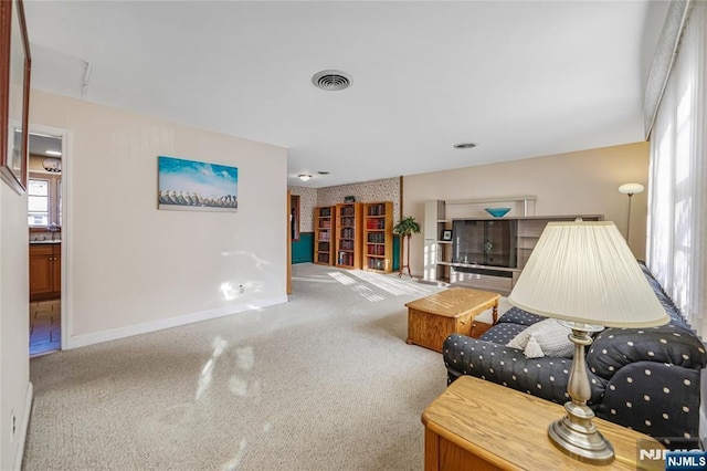 living room featuring carpet floors