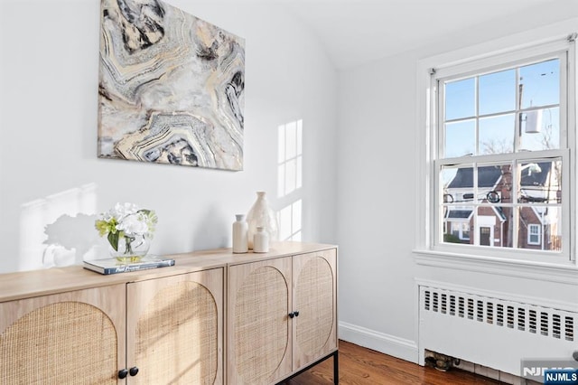 interior space with hardwood / wood-style flooring and radiator