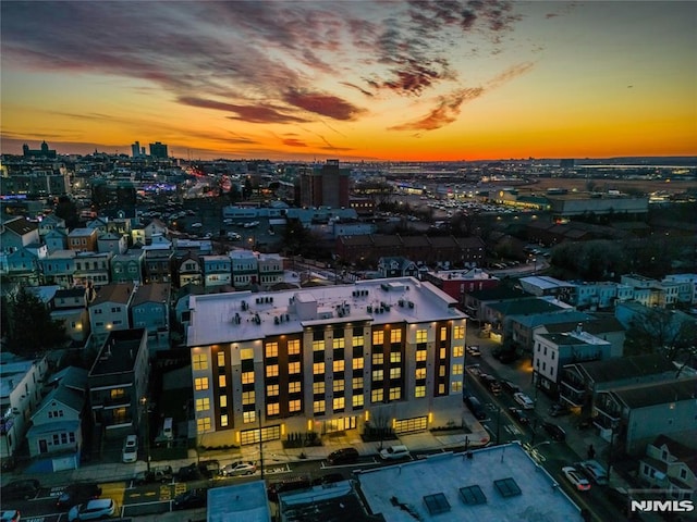 view of aerial view at dusk