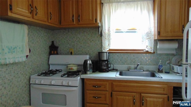 kitchen with sink, white appliances, and a wealth of natural light