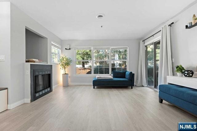 living room with light hardwood / wood-style floors