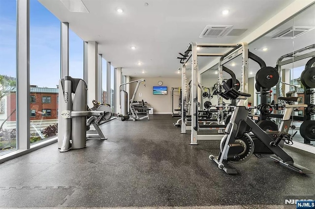 gym featuring a wall of windows