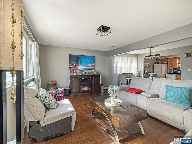 living room featuring dark hardwood / wood-style flooring