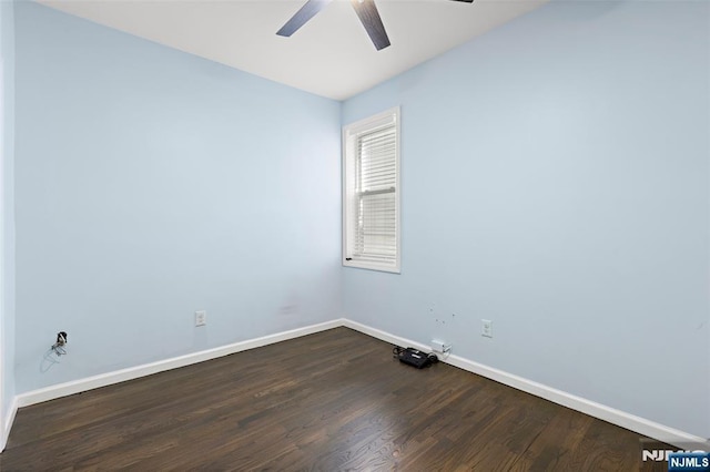 unfurnished room with ceiling fan and wood-type flooring