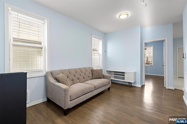 living room featuring dark hardwood / wood-style flooring