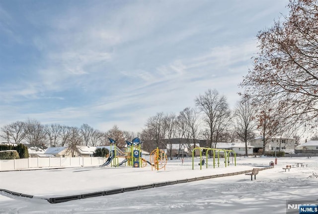 view of snow covered playground