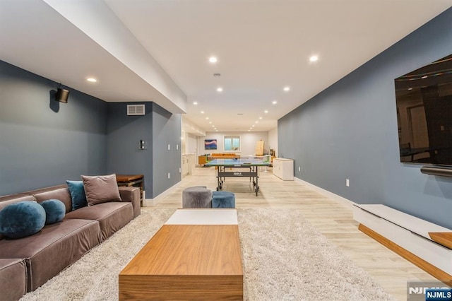 recreation room featuring pool table and light hardwood / wood-style floors