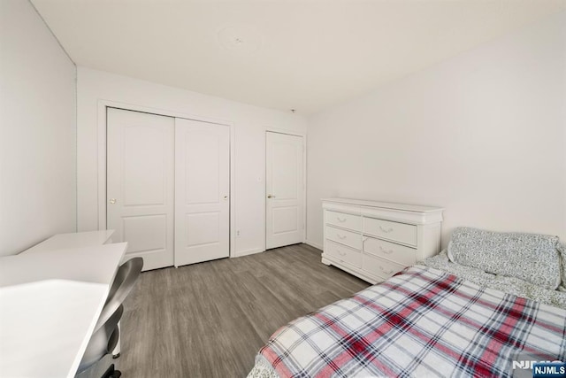 bedroom featuring dark hardwood / wood-style floors and a closet