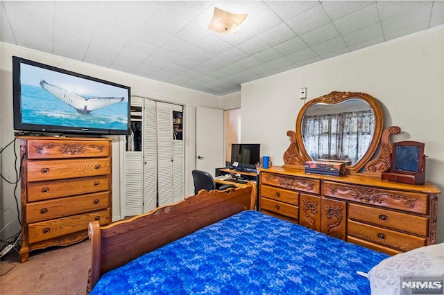 bedroom with carpet and a closet