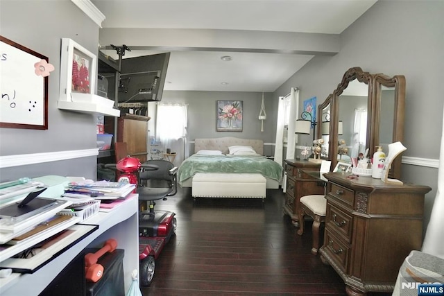 bedroom with dark wood-type flooring