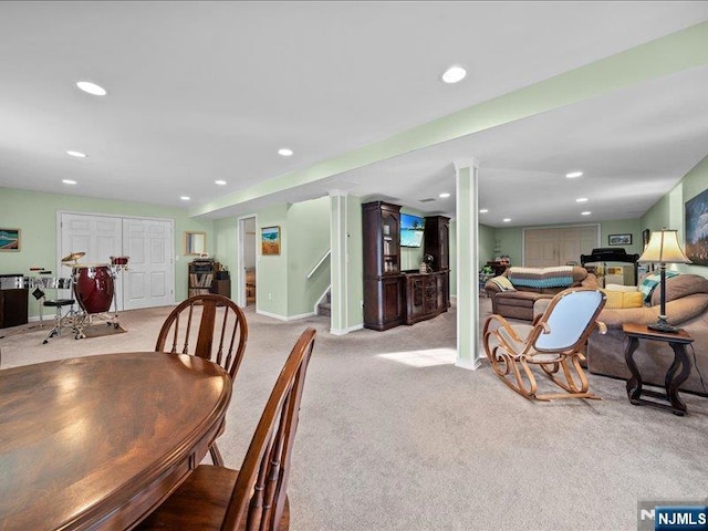 dining area with light carpet