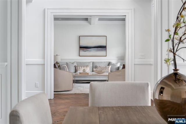 living room featuring dark hardwood / wood-style flooring