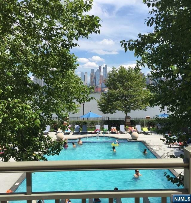 view of swimming pool with a patio area