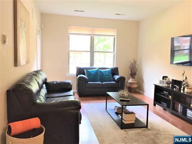 living room with hardwood / wood-style flooring