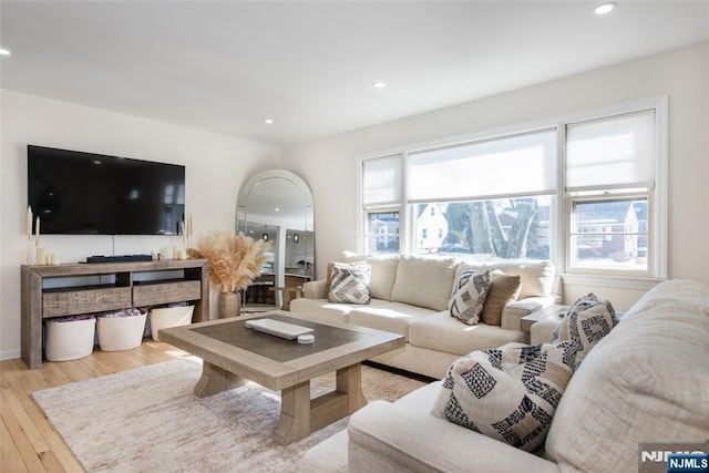 living room with light hardwood / wood-style flooring