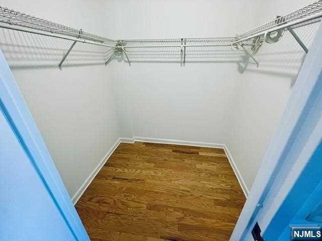 walk in closet with hardwood / wood-style floors