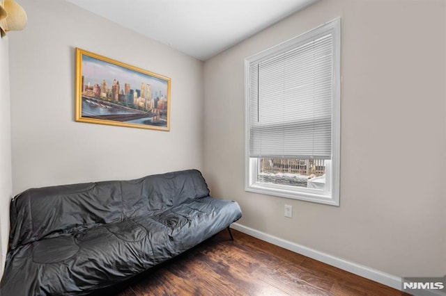 living room with dark hardwood / wood-style flooring