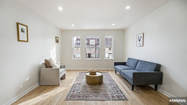 living room with light hardwood / wood-style floors