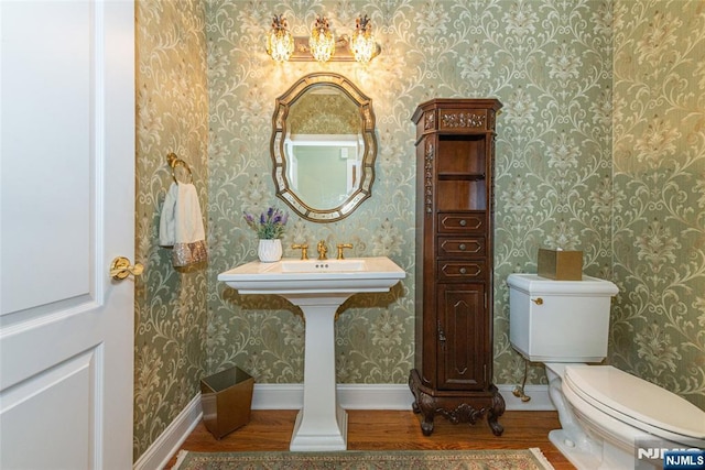 bathroom with wood-type flooring and toilet