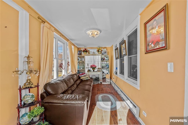 living room with a baseboard radiator