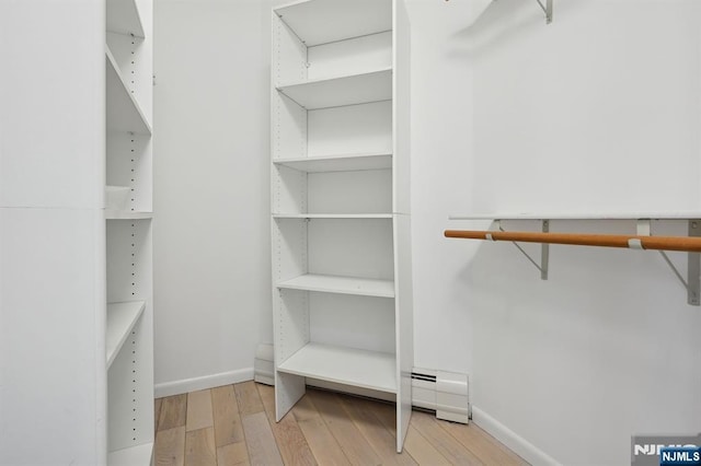 walk in closet featuring light hardwood / wood-style flooring