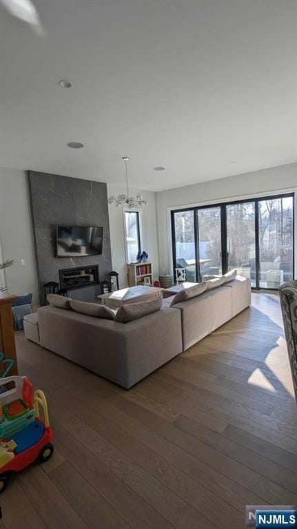 living room featuring dark hardwood / wood-style flooring