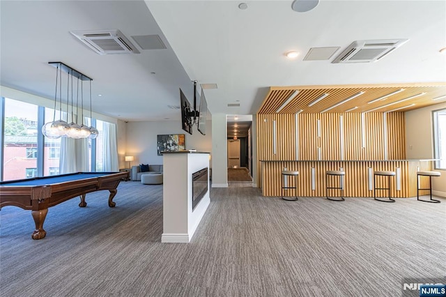 recreation room featuring carpet floors and billiards