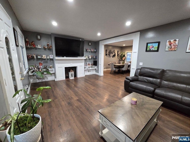 living room featuring dark hardwood / wood-style flooring