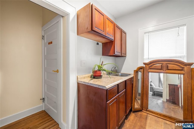 kitchen with sink and light hardwood / wood-style floors