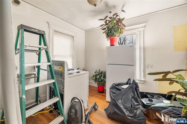 interior space with washer / clothes dryer and hardwood / wood-style floors