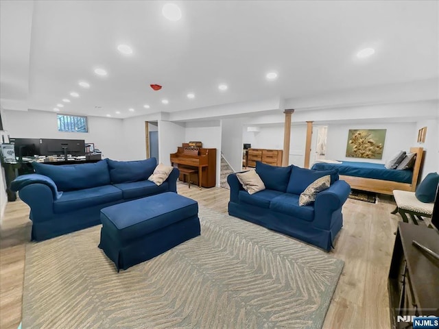 living room featuring light wood-type flooring