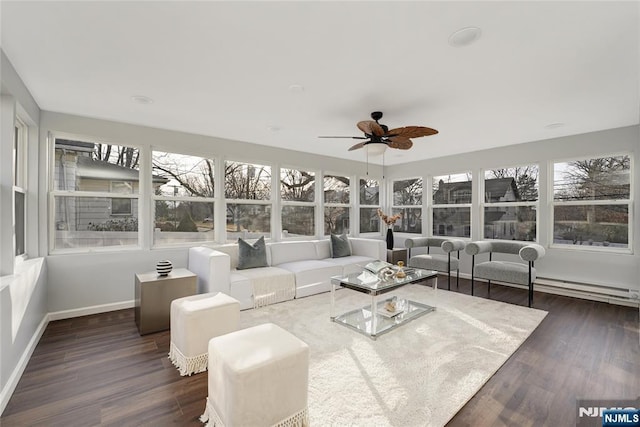 sunroom / solarium with ceiling fan