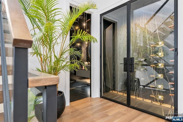 entryway with hardwood / wood-style flooring