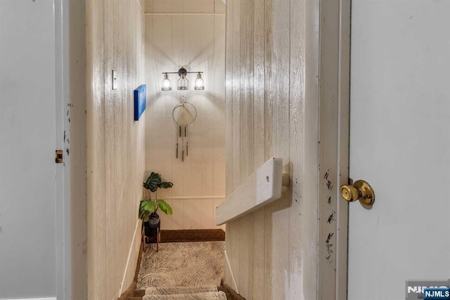 bathroom featuring wood walls