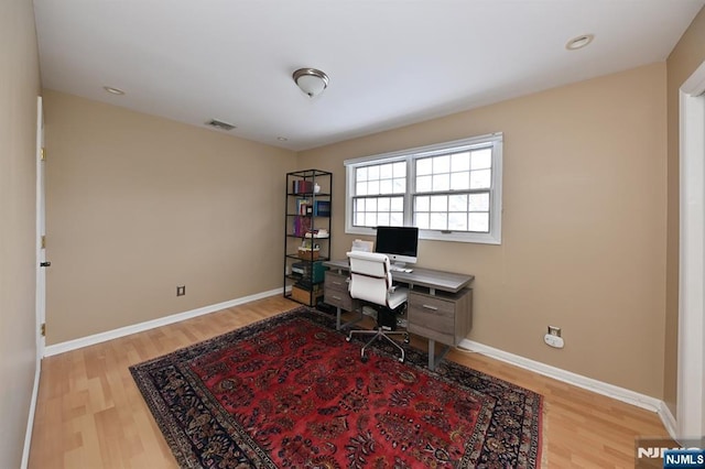 office area featuring light hardwood / wood-style flooring