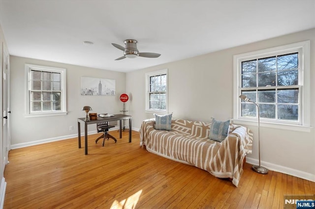 interior space featuring ceiling fan and light wood-type flooring