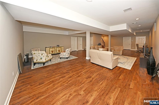 living room with hardwood / wood-style flooring