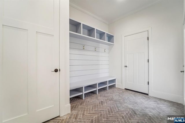 mudroom with ornamental molding