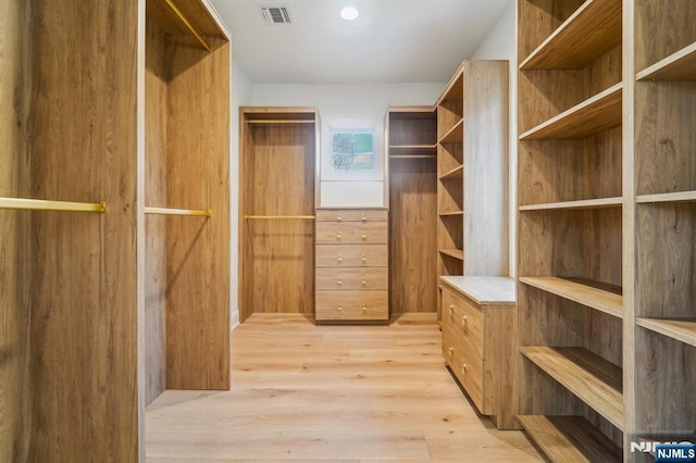 walk in closet with light wood-type flooring