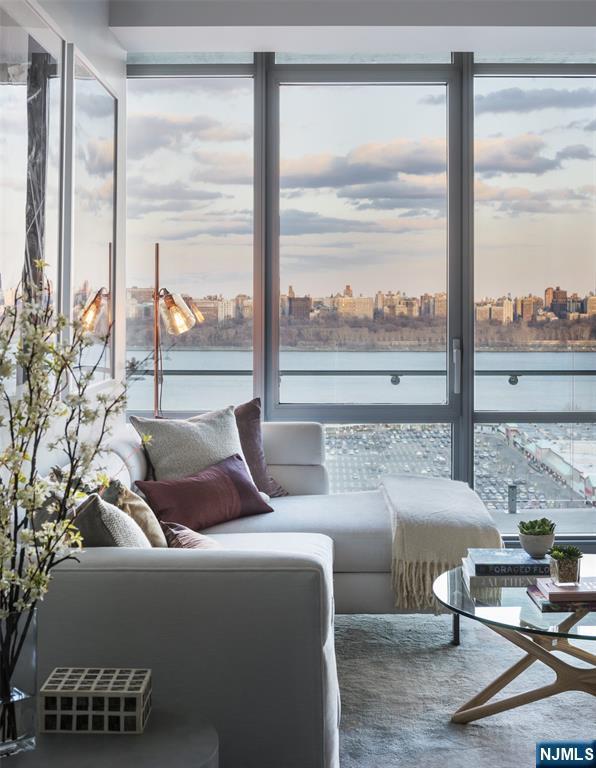 sunroom with a healthy amount of sunlight and a water view