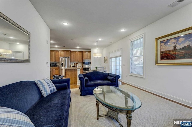 living room with sink