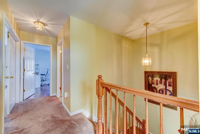 hallway with carpet floors